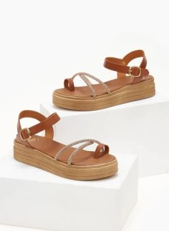 The Fashion Project Flatforms δερμάτινα με στρας χιαστί λουράκια Tfp - Ταμπά -Κατάστημα TheFashionProject flatforms dermatina tfp me strass xiasti lourakia 105955 p8a2