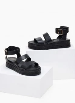 Flatforms δερμάτινα με φάσες Estil - Μαύρο -Κατάστημα TheFashionProject flatforms estil dermatina me fardies fases 101169 11jn