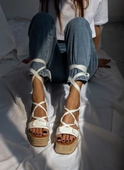 The Fashion Project Flatforms Lace Up με σχοίνινη σόλα - Λευκό -Κατάστημα TheFashionProject flatforms lace up me sxoinini sola 101461 7fk6