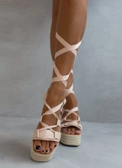 The Fashion Project Flatforms Lace Up με σχοίνινη σόλα - Μπεζ