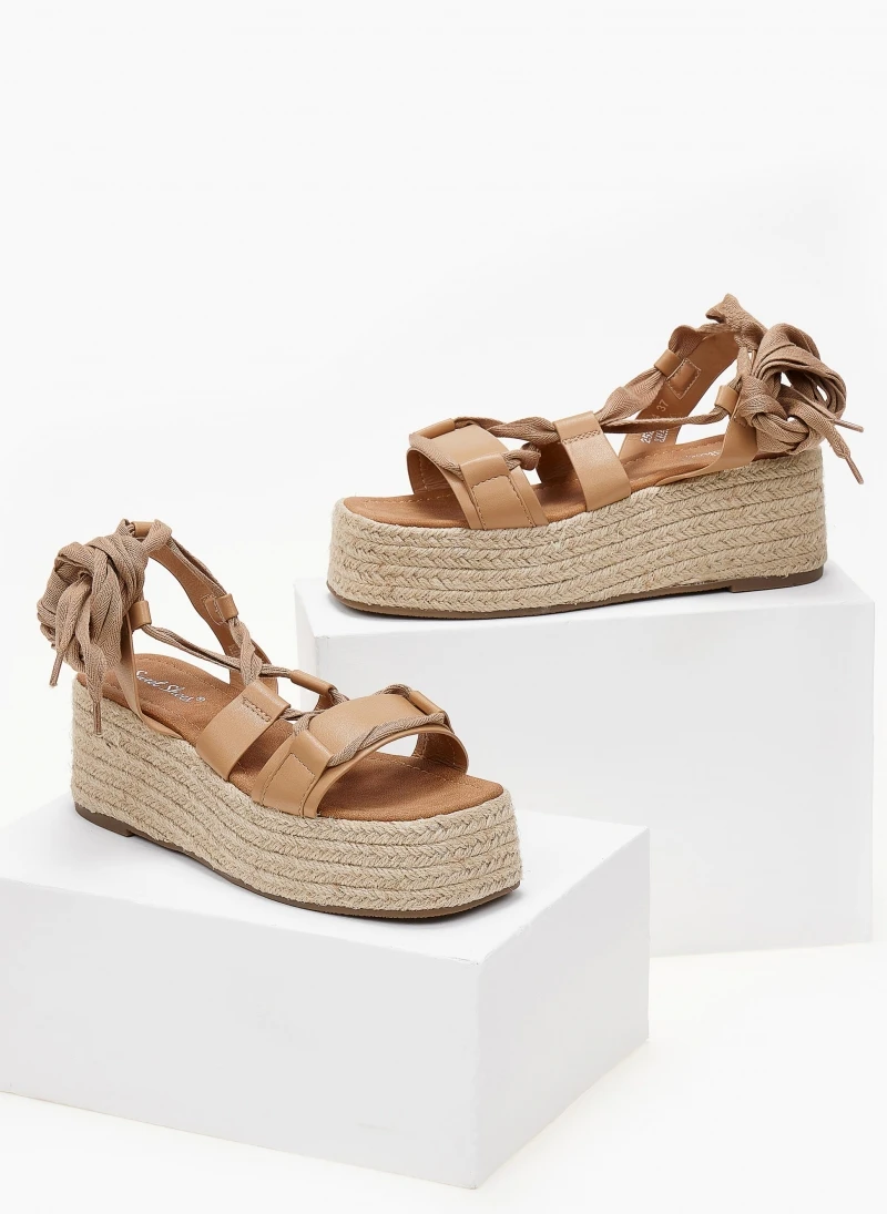 The Fashion Project Flatforms Lace Up με σχοίνινη σόλα - Κάμελ 5 The Fashion Project Flatforms Lace Up με σχοίνινη σόλα - Κάμελ - Image 3