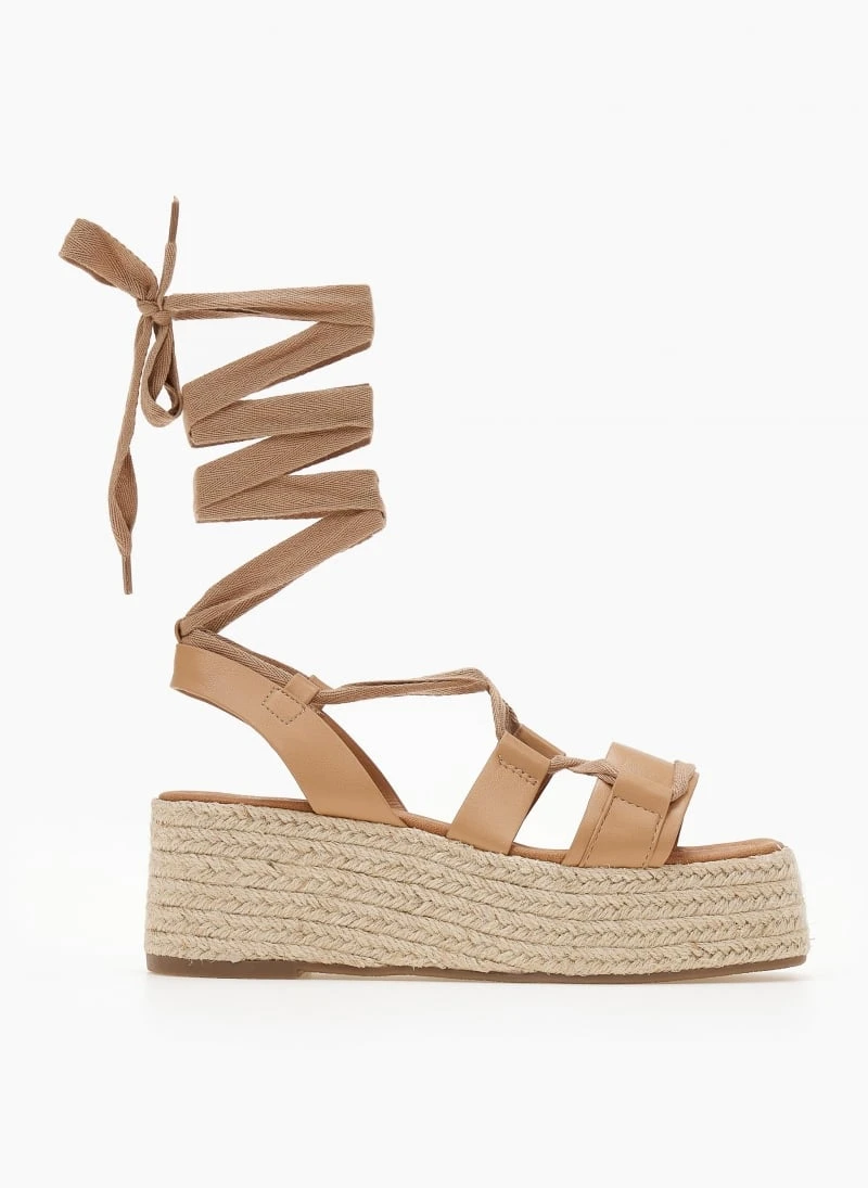 The Fashion Project Flatforms Lace Up με σχοίνινη σόλα - Κάμελ 4 The Fashion Project Flatforms Lace Up με σχοίνινη σόλα - Κάμελ - Image 2