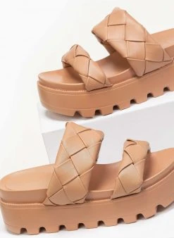 The Fashion Project Flatforms με πλεκτό σχέδιο στις φάσες - Κάμελ -Κατάστημα TheFashionProject flatforms me plekto sxedio stis fases 88763 z23y