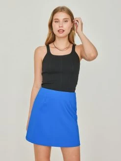 Noobass Φούστα μίνι σε άλφα γραμμή - Μπλε -Κατάστημα TheFashionProject fousta basic se alfa grammi 105010 b1rl