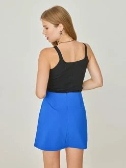 Noobass Φούστα μίνι σε άλφα γραμμή - Μπλε -Κατάστημα TheFashionProject fousta basic se alfa grammi 105010 oekp