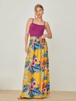 Noobass Φούστα μάξι με μεγάλα λουλούδια - Κίτρινο -Κατάστημα TheFashionProject fousta makria me megala louloudia 105052 60en