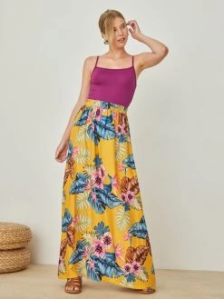 Noobass Φούστα μάξι με μεγάλα λουλούδια - Κίτρινο
