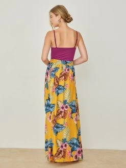 Noobass Φούστα μάξι με μεγάλα λουλούδια - Κίτρινο -Κατάστημα TheFashionProject fousta makria me megala louloudia 105052 z0m6