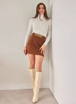 The Fashion Project Φούστα μίνι με αλυσίδα - Καφέ -Κατάστημα TheFashionProject fousta mini me alusida 108438 tvjw