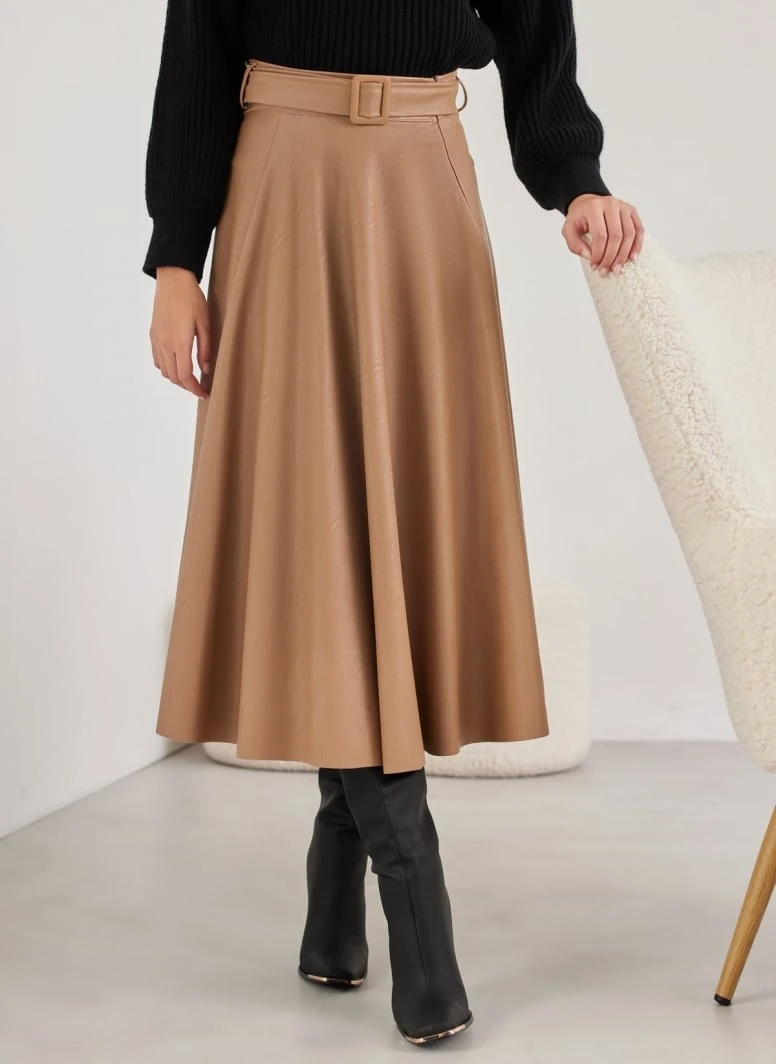 The Fashion Project Φούστα μίντι δερματίνη με ζώνη - Κάμελ 4 The Fashion Project Φούστα μίντι δερματίνη με ζώνη - Κάμελ - Image 2