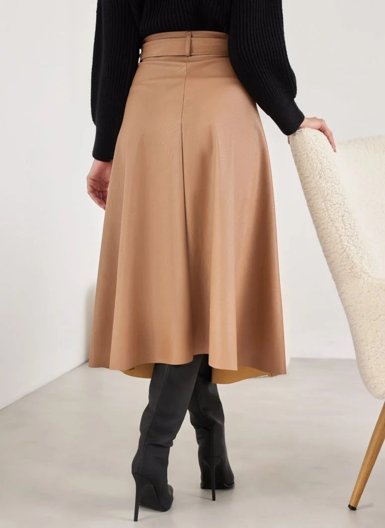 The Fashion Project Φούστα μίντι δερματίνη με ζώνη - Κάμελ 7 The Fashion Project Φούστα μίντι δερματίνη με ζώνη - Κάμελ - Image 5