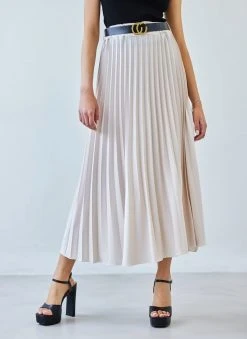 The Fashion Project Φούστα μίντι πλισέ με ζώνη - Μπεζ -Κατάστημα TheFashionProject fousta minti plise me zwni 111807 fr0h