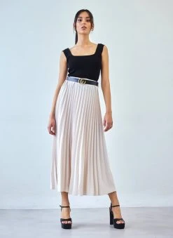 The Fashion Project Φούστα μίντι πλισέ με ζώνη - Μπεζ -Κατάστημα TheFashionProject fousta minti plise me zwni 111807 jz4m