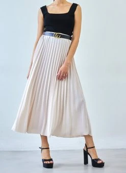 The Fashion Project Φούστα μίντι πλισέ με ζώνη - Μπεζ -Κατάστημα TheFashionProject fousta minti plise me zwni 111807 oxm4