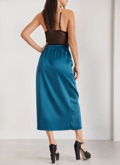 The Fashion Project Φούστα μίντι σατέν με άνοιγμα - Petrol -Κατάστημα TheFashionProject fousta minti saten me anoigma 108420 4mnw