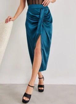 The Fashion Project Φούστα μίντι σατέν με άνοιγμα - Petrol -Κατάστημα TheFashionProject fousta minti saten me anoigma 108420 b2m4