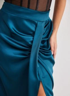 The Fashion Project Φούστα μίντι σατέν με άνοιγμα - Petrol -Κατάστημα TheFashionProject fousta minti saten me anoigma 108420 ip4t