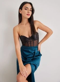 The Fashion Project Φούστα μίντι σατέν με άνοιγμα - Petrol -Κατάστημα TheFashionProject fousta minti saten me anoigma 108420 xo67