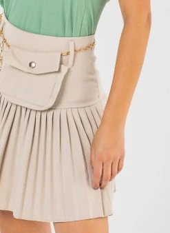 The Fashion Project Φούστα μίνι πλισέ με αλυσίδα - Μπεζ -Κατάστημα TheFashionProject fousta plise me zwni alusida 77469 dkfs