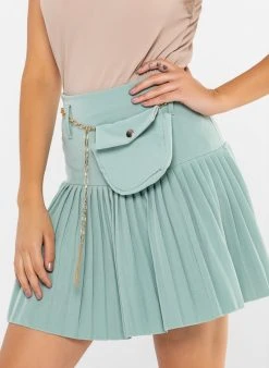 The Fashion Project Φούστα μίνι πλισέ με αλυσίδα - Βεραμάν -Κατάστημα TheFashionProject fousta plise me zwni alusida 77470 uxe8