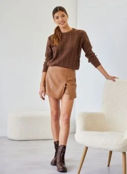 The Fashion Project Φούστα σορτς μίνι από δερματίνη - Caramel