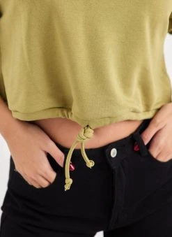 Noobass Φούτερ Cropped με κουκούλα - Λαχανί -Κατάστημα TheFashionProject fouter cropped me koukoula 106927 r1y3