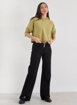 Noobass Φούτερ Cropped με κουκούλα - Λαχανί -Κατάστημα TheFashionProject fouter cropped me koukoula 106927 swxl