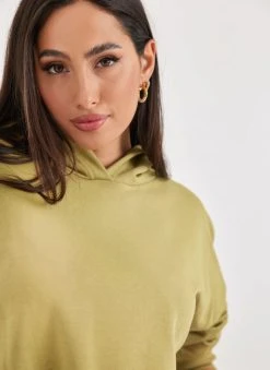 Noobass Φούτερ Cropped με κουκούλα - Λαχανί -Κατάστημα TheFashionProject fouter cropped me koukoula 106927 x53p