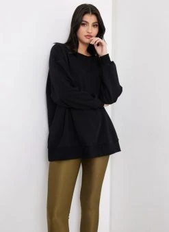 Noobass Φούτερ Oversized με ανοιχτή λαιμόκοψη - Μαύρο -Κατάστημα TheFashionProject fouter oversized me anoixti laimokopsi 106947 09iy