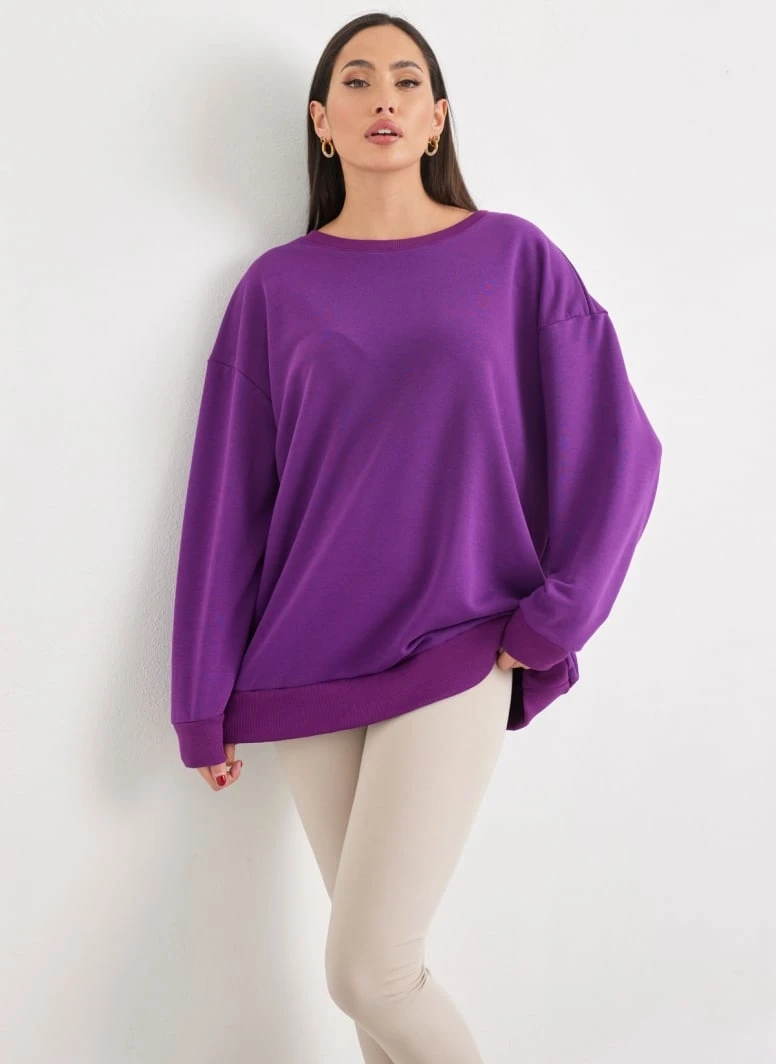 Noobass Φούτερ Oversized με ανοιχτή λαιμόκοψη - Μωβ 3 Noobass Φούτερ Oversized με ανοιχτή λαιμόκοψη - Μωβ
