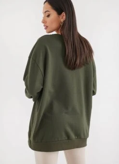 Noobass Φούτερ Oversized με ανοιχτή λαιμόκοψη - Χακί -Κατάστημα TheFashionProject fouter oversized me anoixti laimokopsi 109818 4k0x