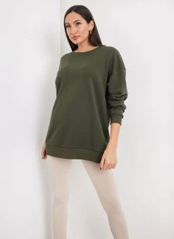 Noobass Φούτερ Oversized με ανοιχτή λαιμόκοψη - Χακί -Κατάστημα TheFashionProject fouter oversized me anoixti laimokopsi 109818 6b6s