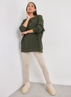 Noobass Φούτερ Oversized με ανοιχτή λαιμόκοψη - Χακί -Κατάστημα TheFashionProject fouter oversized me anoixti laimokopsi 109818 jo5i