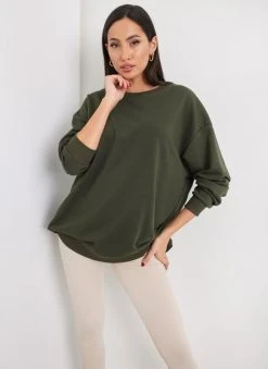 Noobass Φούτερ Oversized με ανοιχτή λαιμόκοψη - Χακί -Κατάστημα TheFashionProject fouter oversized me anoixti laimokopsi 109818 xsol