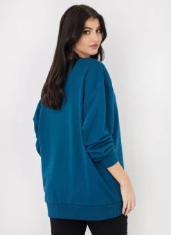 Noobass Φούτερ Oversized με ανοιχτή λαιμόκοψη - Petrol -Κατάστημα TheFashionProject fouter oversized me anoixti laimokopsi 109819 13uo