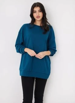 Noobass Φούτερ Oversized με ανοιχτή λαιμόκοψη - Petrol -Κατάστημα TheFashionProject fouter oversized me anoixti laimokopsi 109819 ebo1