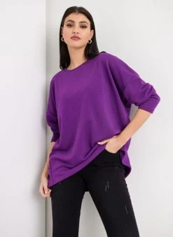 Noobass Φούτερ Oversized με ασύμμετρο τελείωμα - Μωβ