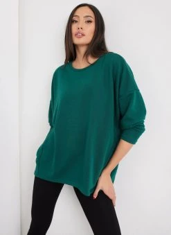 Noobass Φούτερ Oversized με ασύμμετρο τελείωμα - Κυπαρισσί -Κατάστημα TheFashionProject fouter oversized me asummetro teleiwma 109860 47vg