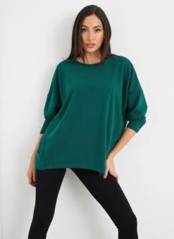 Noobass Φούτερ Oversized με ασύμμετρο τελείωμα - Κυπαρισσί -Κατάστημα TheFashionProject fouter oversized me asummetro teleiwma 109860 egvv