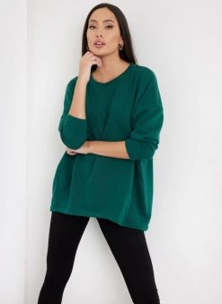 Noobass Φούτερ Oversized με ασύμμετρο τελείωμα - Κυπαρισσί -Κατάστημα TheFashionProject fouter oversized me asummetro teleiwma 109860 kp2s