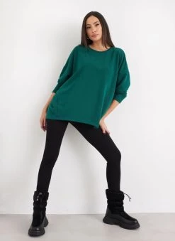 Noobass Φούτερ Oversized με ασύμμετρο τελείωμα - Κυπαρισσί -Κατάστημα TheFashionProject fouter oversized me asummetro teleiwma 109860 owg9