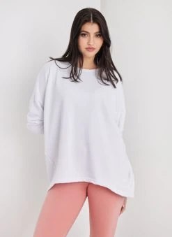 Noobass Φούτερ Oversized με ασύμμετρο τελείωμα - Λευκό -Κατάστημα TheFashionProject fouter oversized me asummetro teleiwma 109861 klp5