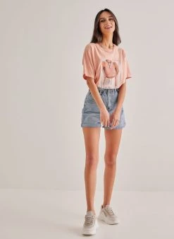 The Fashion Project T-shirt με στάμπα και πέτρες - Ροδακινί -Κατάστημα TheFashionProject kontomaniki mplouza me petres 90007 72ze