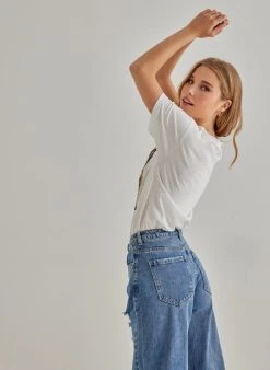 The Fashion Project T-shirt με στάμπα και πέτρες - Λευκό -Κατάστημα TheFashionProject kontomaniki mplouza me stampa kai petres 91051 i6hx