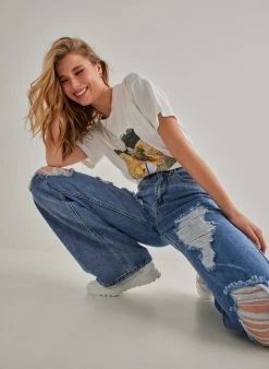 The Fashion Project T-shirt με στάμπα και πέτρες - Λευκό -Κατάστημα TheFashionProject kontomaniki mplouza me stampa kai petres 91051 sx4r