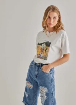 The Fashion Project T-shirt με στάμπα και πέτρες - Λευκό -Κατάστημα TheFashionProject kontomaniki mplouza me stampa kai petres 91051 symg