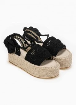 The Fashion Project Flatforms με πλεκτό σχοίνινο σχέδιο - Μαύρο -Κατάστημα TheFashionProject lace up flatforms me plekto sxoinino sxedio 87200 b0ia