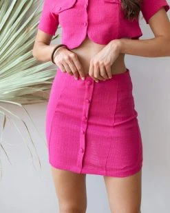 The Fashion Project Φούστα μίνι λινή με κουμπιά - Φούξια