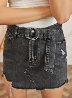The Fashion Project Φούστα μίνι τζιν με ζώνη - Ανθρακί