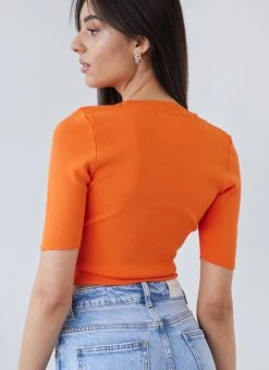 The Fashion Project Μπλούζα Cropped με λεπτή πλέξη - Πορτοκαλί -Κατάστημα TheFashionProject mplouza cropped me lepti pleksi 112027 3ssz